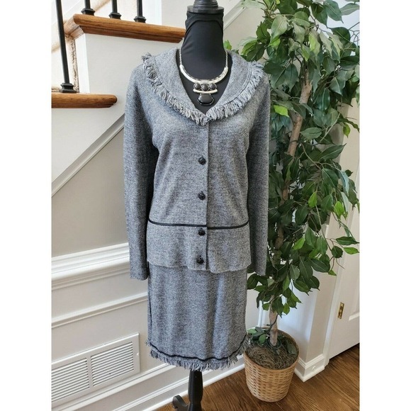 Karen Lessley Women's Gray 100% Acrylic Long Sleeve Button Two Piece Suits Small - Picture 10 of 10